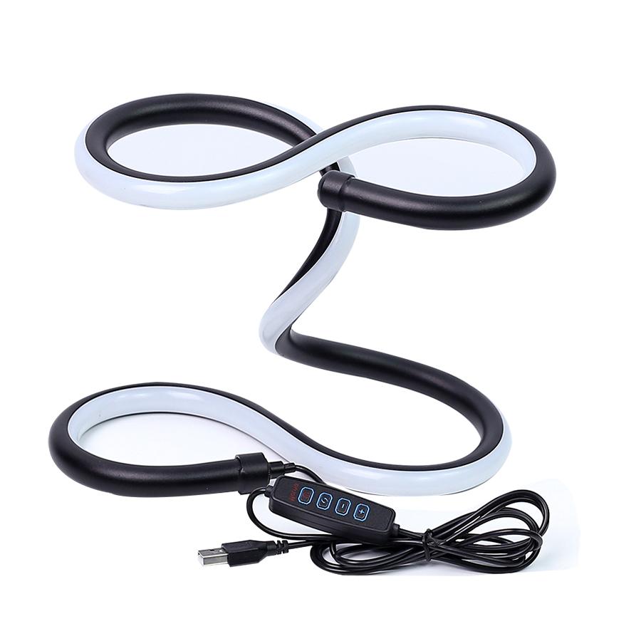 Modern Spiral LED Table Lamp, USB Powered Cast Iron Desk Light with Color Changing Feature, Minimalist RGB Illusion Lamp for Bed