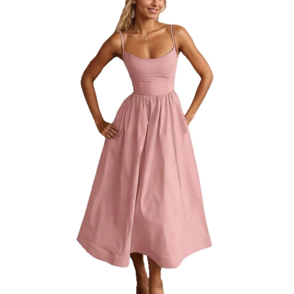 Summer dress, fashionable French gentle wind solid color tube top suspender dress