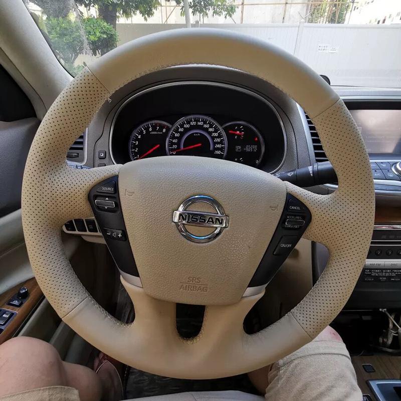 Non-Slip Black Artificial Leather for Nissan Patrol Y62 2012-2018 Teana J32 Diy Hand Stitched Braid Car Steering Wheel Cover
