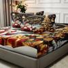 3pcs 85G July Polyester and Nylon Gorgeous Christmas Moon Color, Tree and Santa Digital Fitted Sheet Set, Soft, Comfortable, Bed