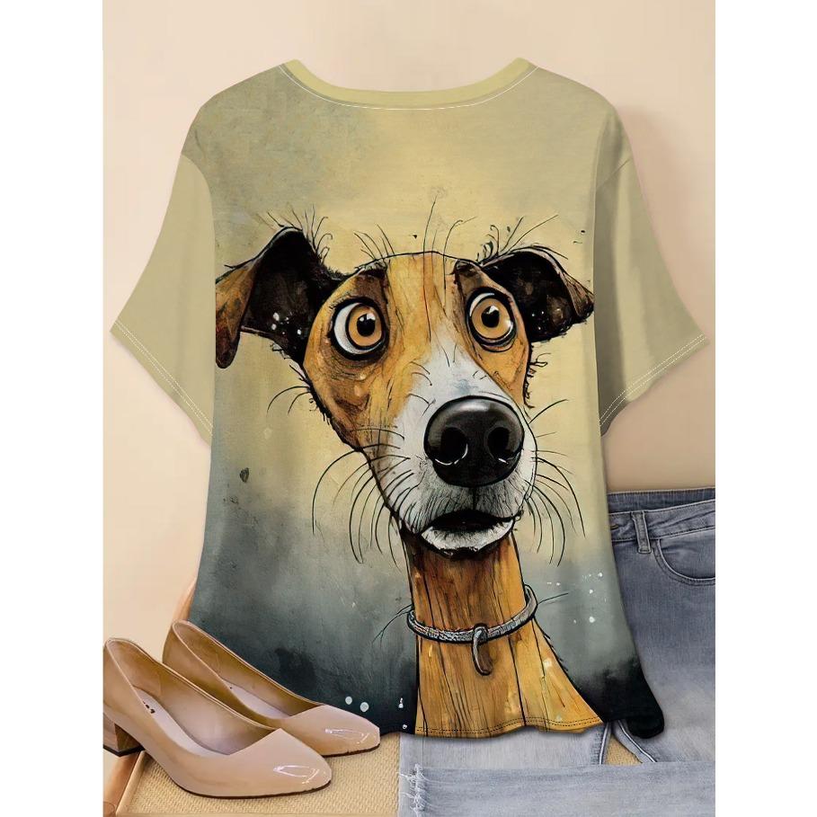 Plus Size Tees Women's Short Sleeved 3D Printed Top Holiday Animal Pattern Weekend Basic V Neck T Shirt Summer