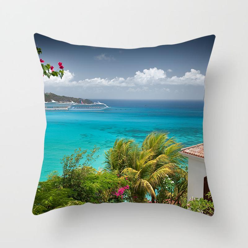 Blue Sky Beach Scenery Print Throw Pillow Cover Sofa Decor Car Office Seat Cushion Cover Room Home Decor Pillow Cover