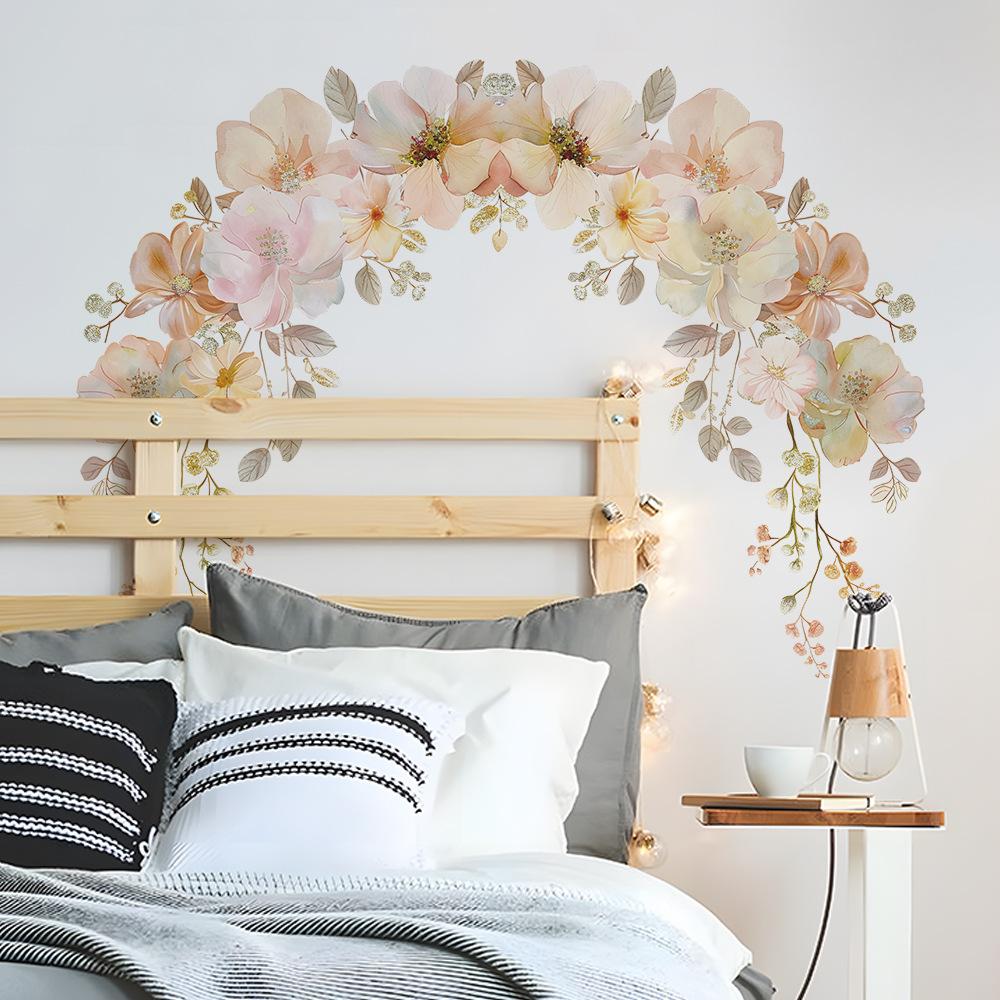 Färsk Akvarell Blomma Blad Väggklistermärke Självhäftande Avtagbar för Sovrum Vardagsrum Bakgrundsvägg Dekoration