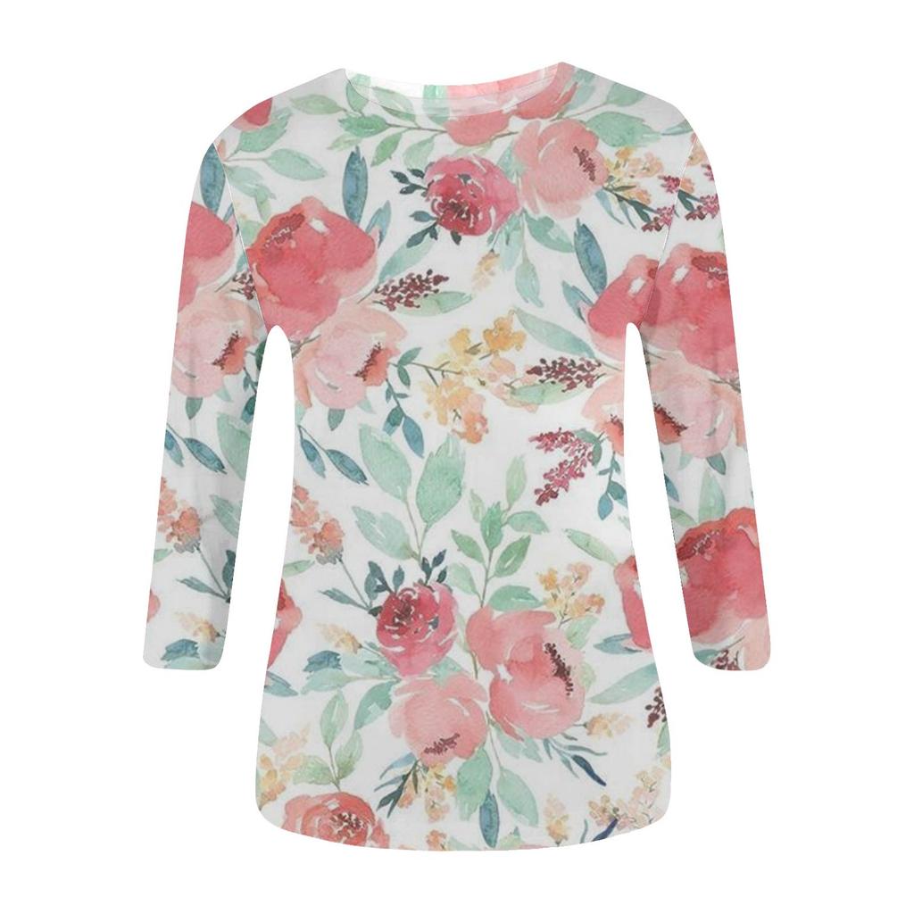 Women's Fashion Casual Temperament Irregular Color Patchwork Printed Seven-quarter Sleeve Blouse
