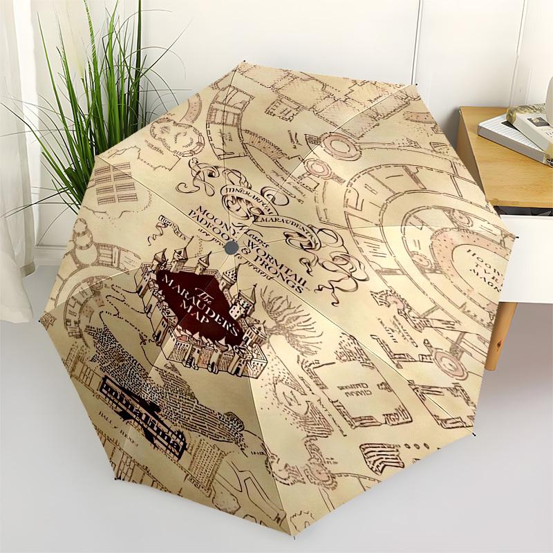 1pc Marauder s Map Minimalist Design Umbrella with Plastic Handle,Cartoon Pattern,Suitable for All Seasons Multi-functional Umbrella514