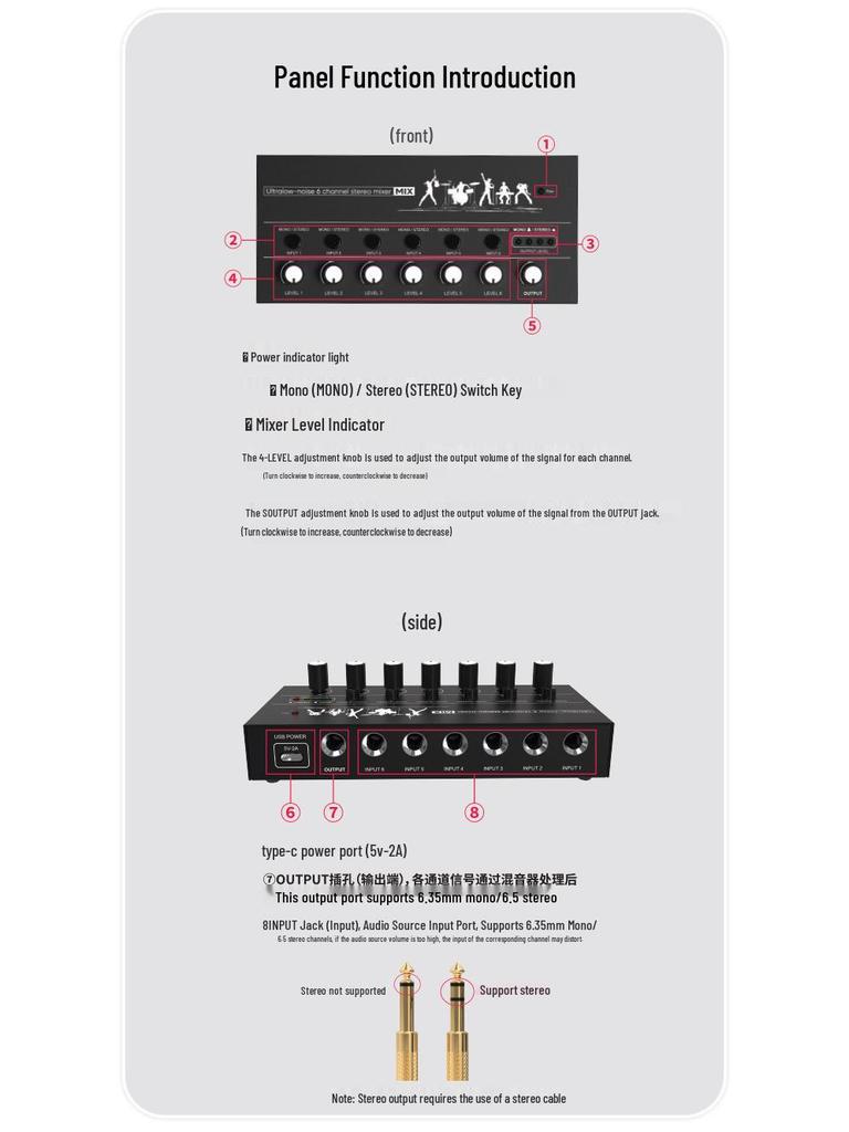 8-Channel Compact Audio Mixer for Microphones & Instruments