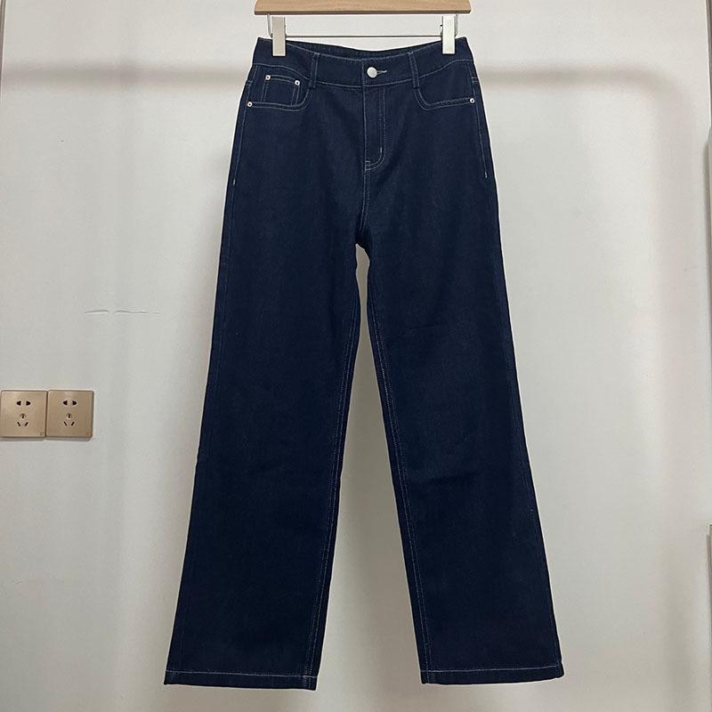 Autumn 2024 Petite Retro Dark Blue Slimming Straight-Leg Jeans for Women Small