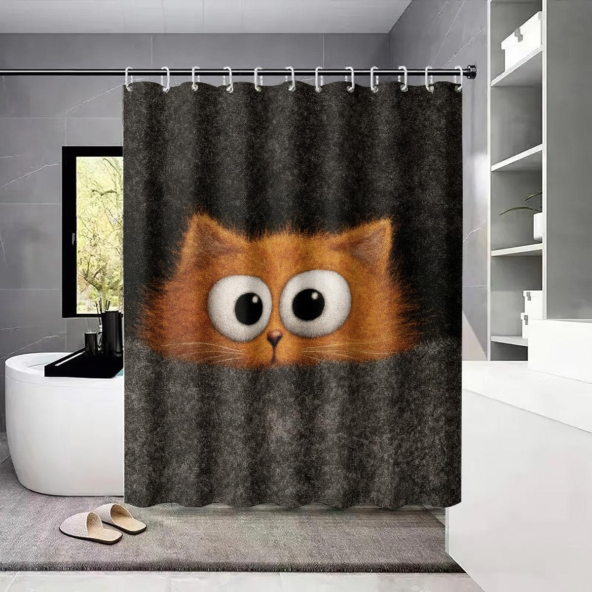 

1 шт. Милая водонепроницаемая шторка для душа с принтом кота, перегородка, приватная подвесная штора с 12 крючками, несколько размеров 90x180cm