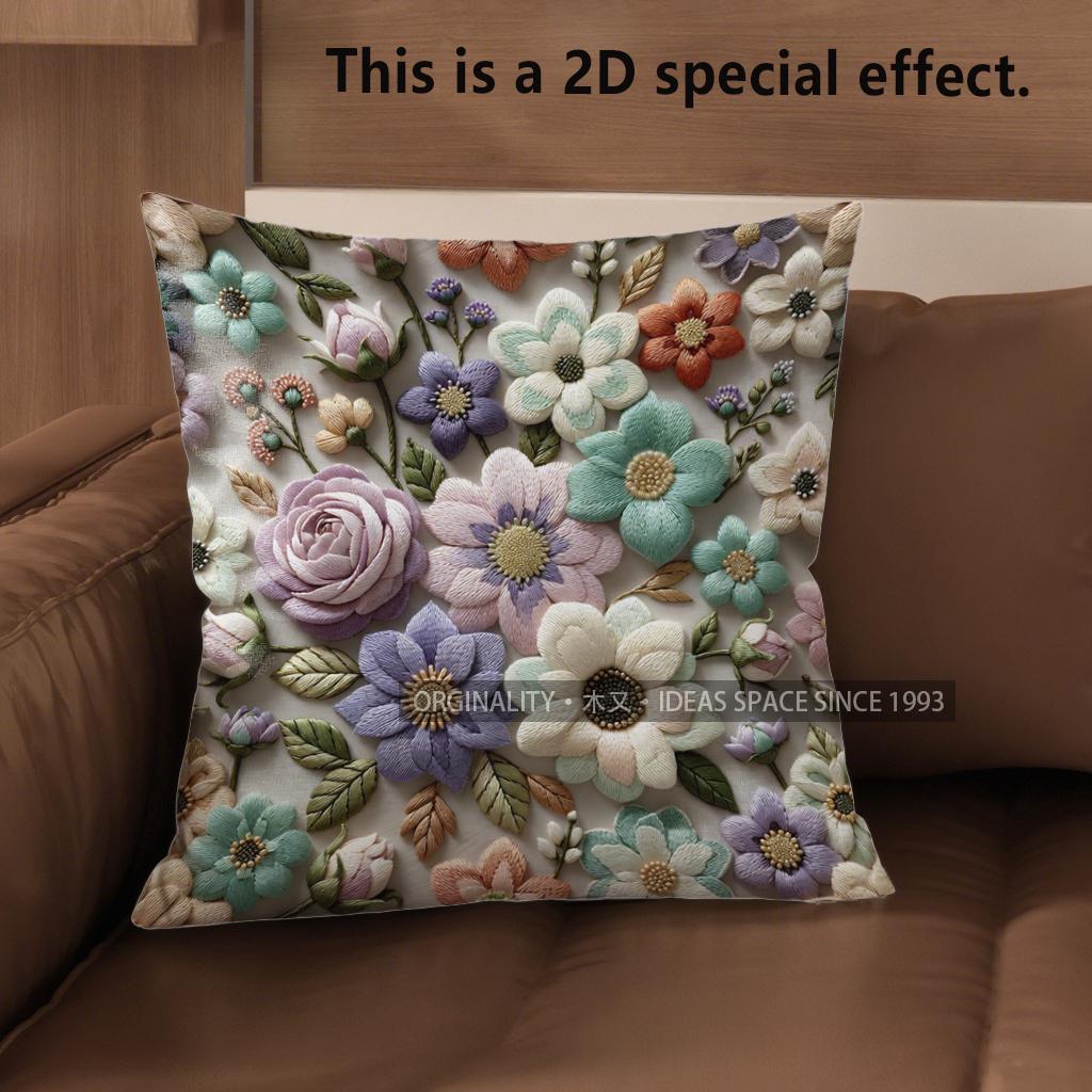 2D Vintage Floral Embroidery Style Throw Pillow Covers Pattern Cushion Cover Suitable For Sofa Bedroom Car Pillow Cover