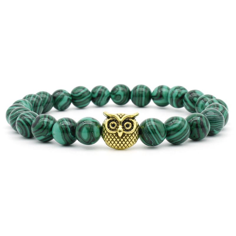8MM Malachite & Owl Beaded Bracelet - Exclusive European-American Jewelry