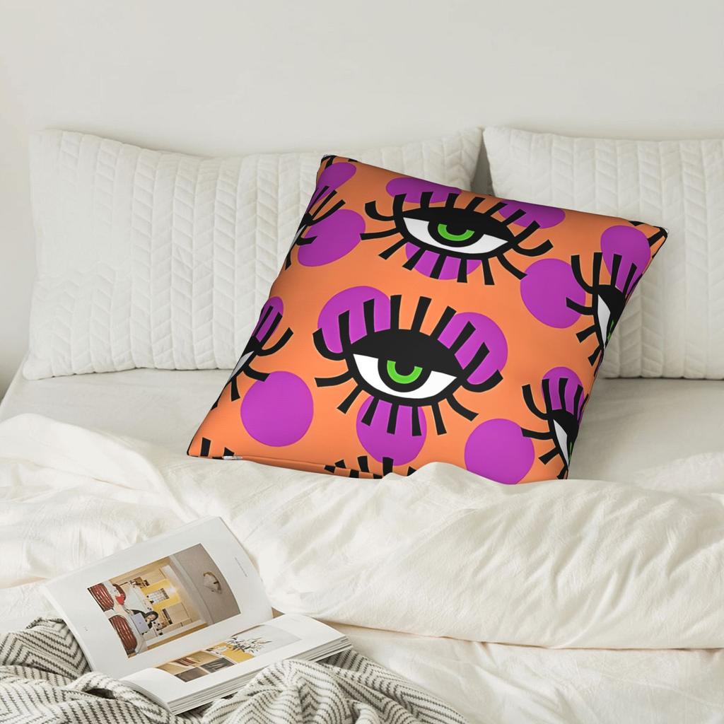 [Decorative Cushion Case] 1Pc Pop Art Eyes Throw Pillow Cover, Contemporary Style, Machine Washable, Zipper Closure, Woven Polye