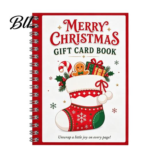Christmas Themed Coil Bound Notebook Merry Gift Card Holder Book, DIY Spiral Party Favor Booklet, Xmas Gifts for Family, Friends, Celebrations