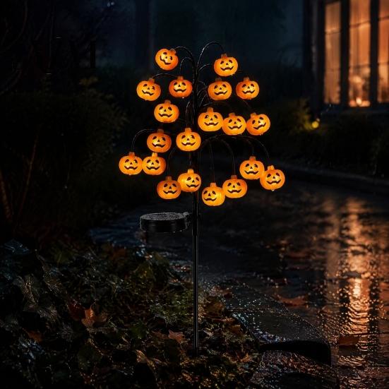 Spooky Yard Path Lighting Solar Pumpkin Stake Lights, LED Glowing Garden Light, Halloween Decorative Porch Accents Lantern, IP65