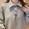 Y2K sweet ballet shoes bow fringed necklace women's niche design sense long adjustable sweater chain accessories
