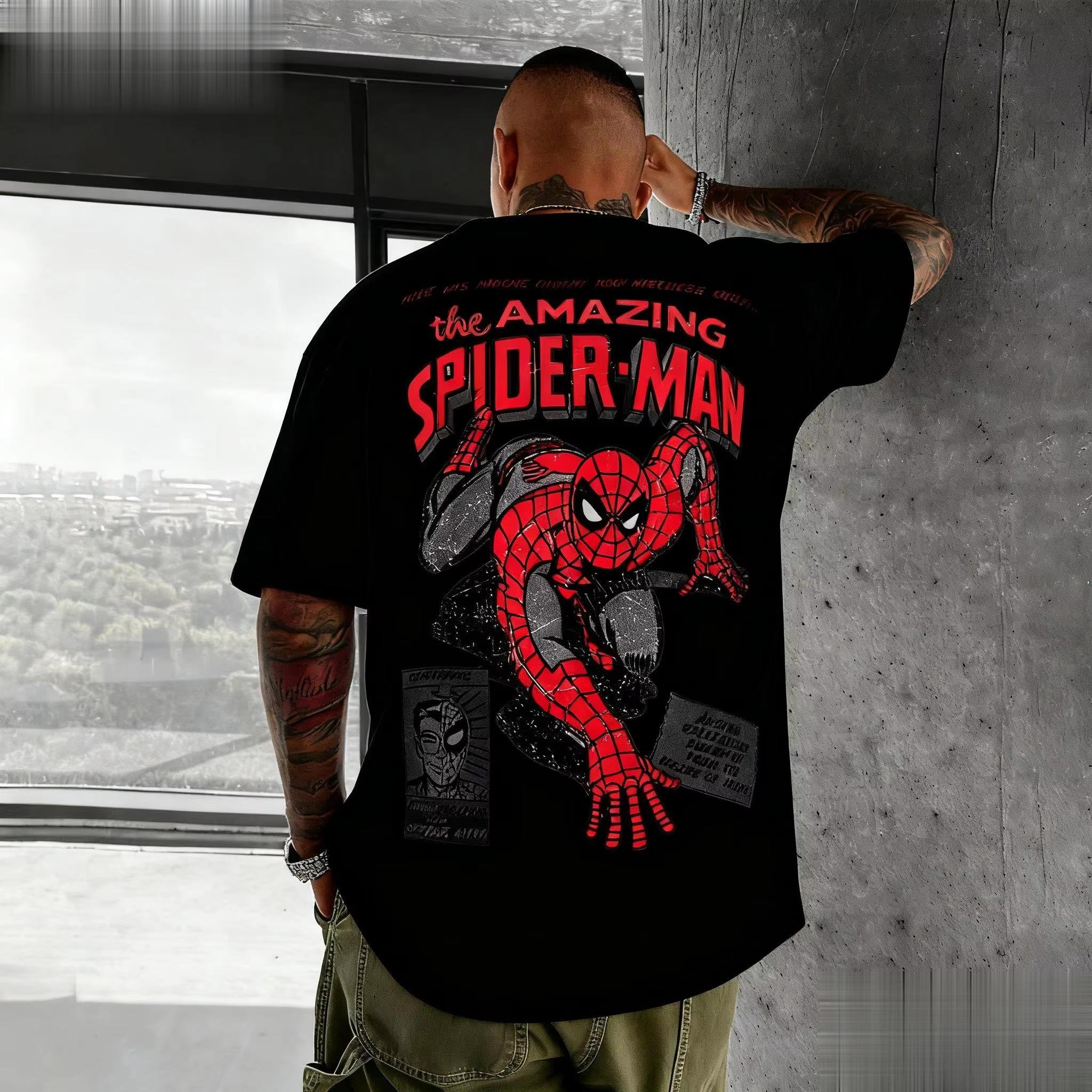 2026 new Marvels SpiderMan Miles Morales Mens Tshirt Red Spider Logo Superhero Shortsleeved Casual Tshirt Streetwear Top M