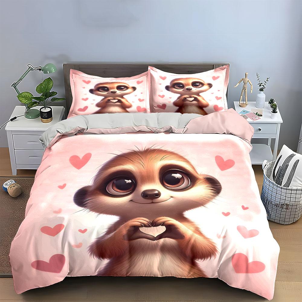 "Adorable Love-Themed Gift Set" Exquisite three-piece bedding set gift for kids and adults
