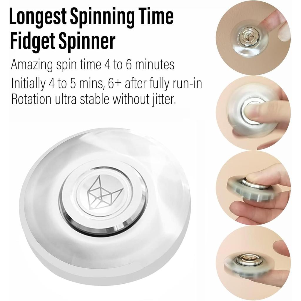 Metal Fidget Spinner for Adults, Stainless Steel Heavy Spinning Toys, Small Mini Fox Hand Gyro, Bearing Premium Long High Spin Fidget Block, Silver
