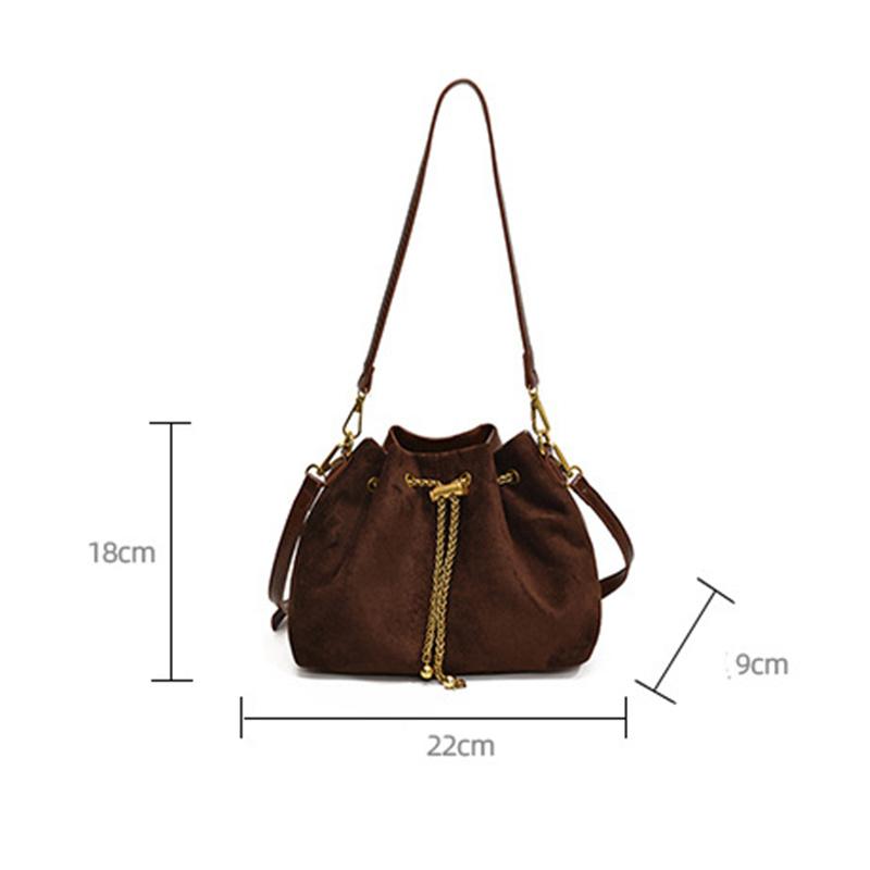 Yogodlns Faux Suede Shoulder Bag Simple Commuting Crossbody Bags Thread String Women's Handbags Sewing Sweet Bags for Women