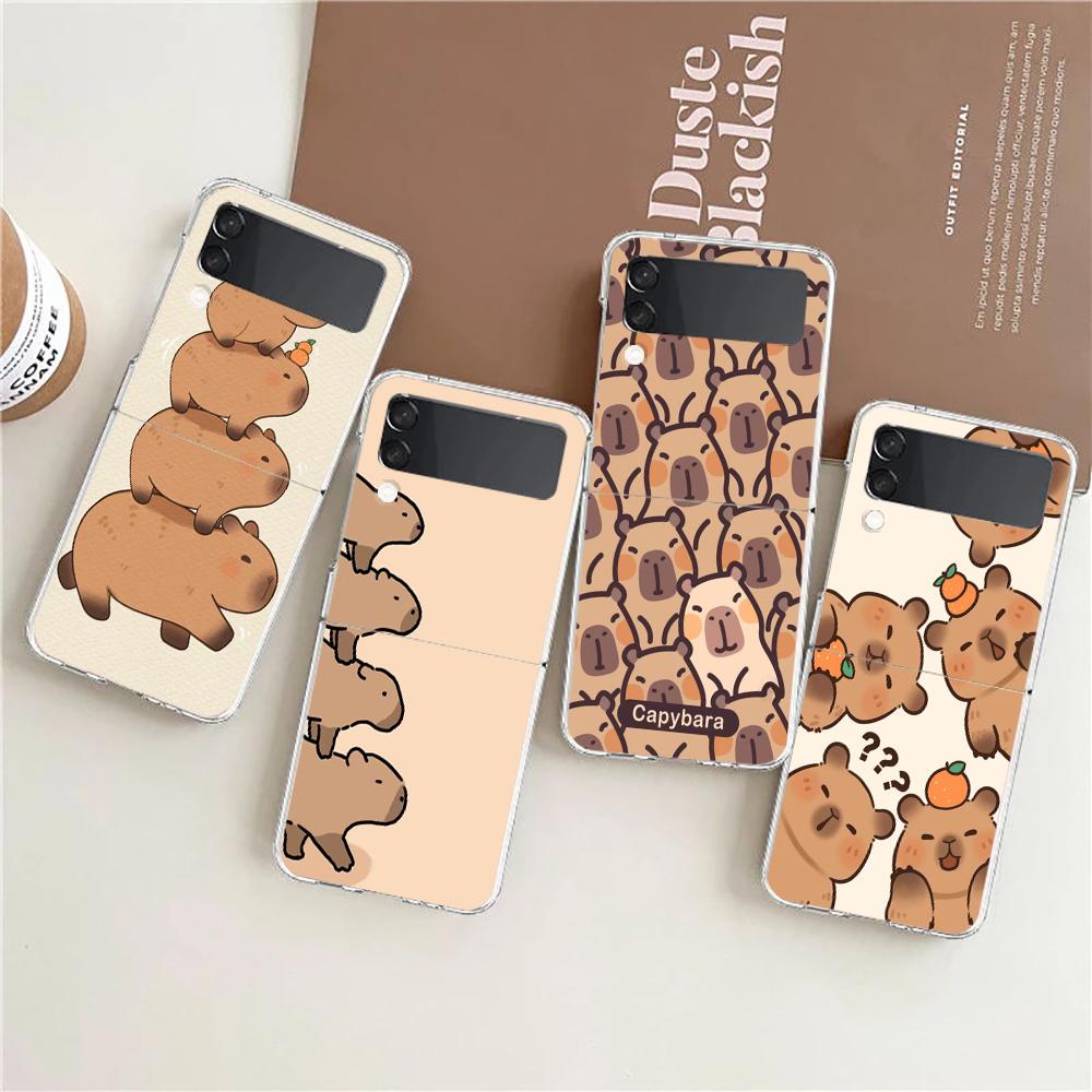 Cartoon Capybara Hard PC Phone Case For Samsung Galaxy Z Flip 5 4 3 Transparent Cover For Galaxy Z Flip 6 Foldable Shockproof