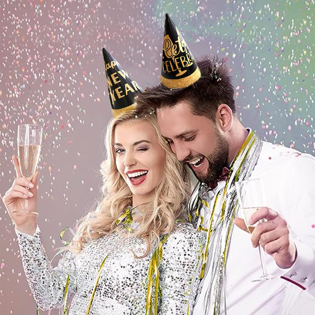 Новогодняя черная золотая бумажная шляпа Новогодняя вечеринка Детская новогодняя — фото 3