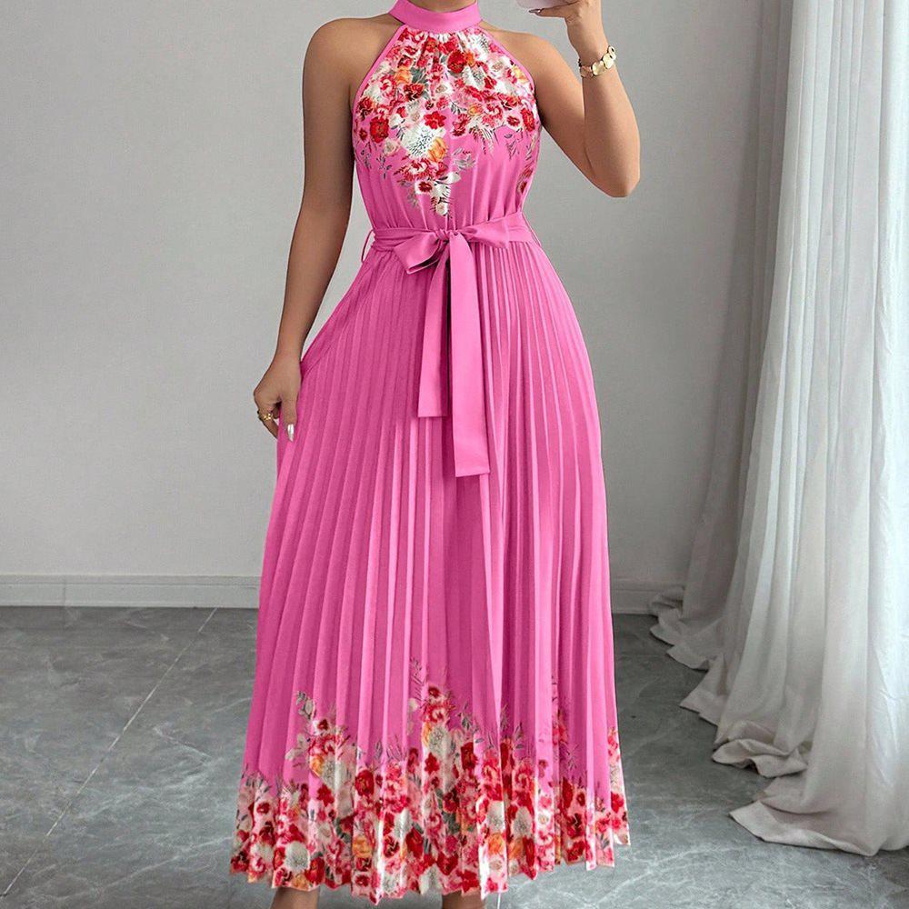 2025 European & American Style Women's Printed Pleated Long Dress
