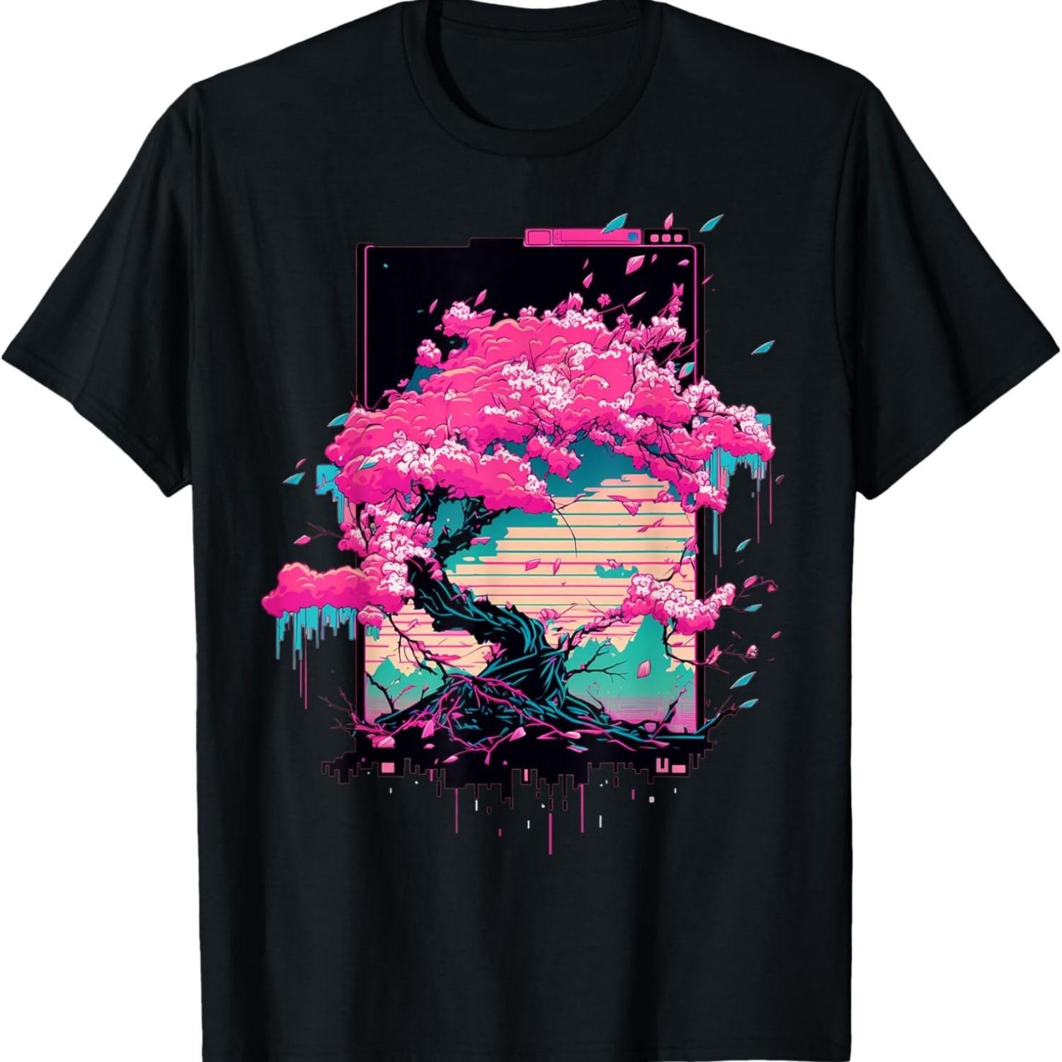 Vaporwave Pink Cherry Blossom Tree T-Shirt S чёрный
