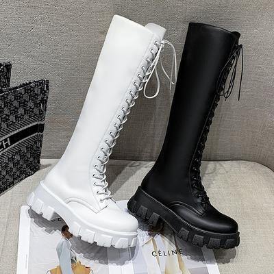 Winter Knee High Boots Women Black Punk Leather Combat Boots Gothic Shoes Woman Long Platform Boots