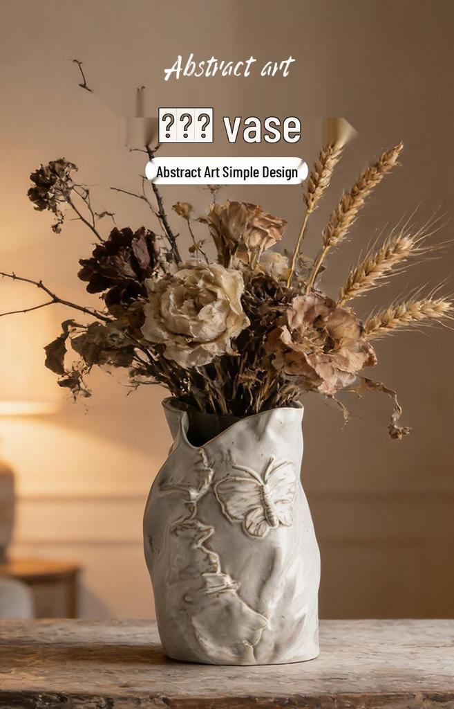 French Retro Cream Ceramic Vase for Floral Arrangements – Elegant Living Room & Dining Table Decor