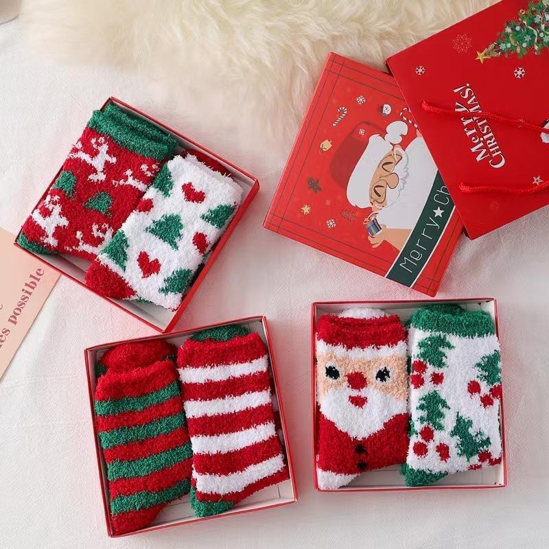 Mid Tube Socks Soft Santa Claus Socks Coral Velvet Socks Smooth For Winter Gift Christmas