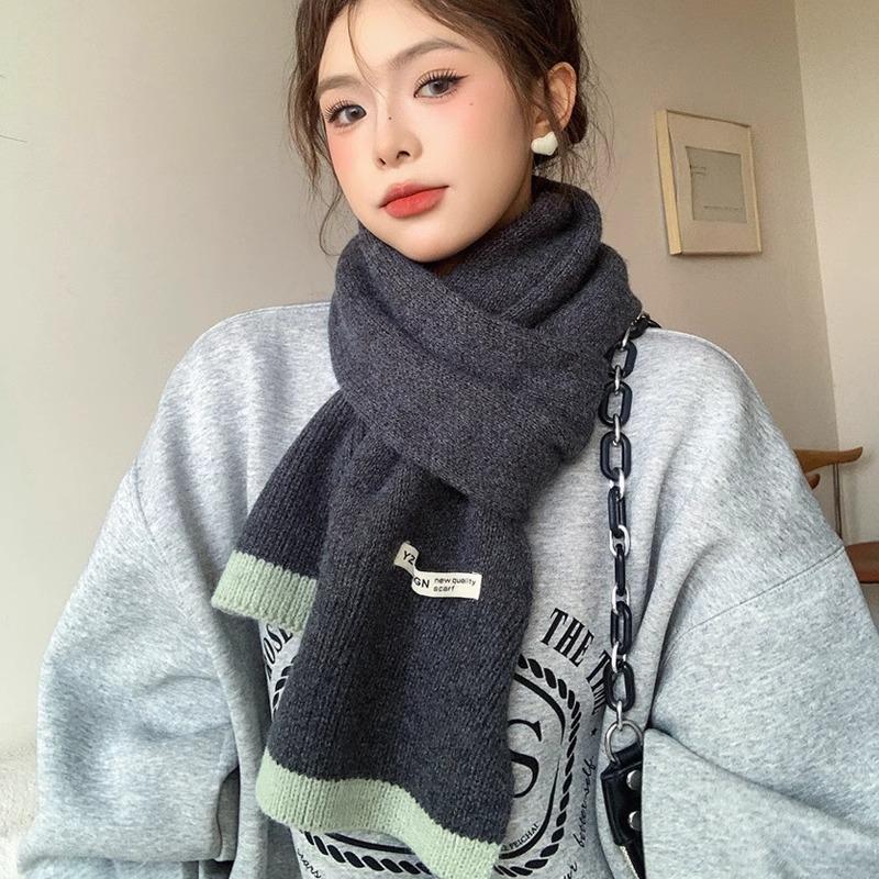 Autumn and Winter Atmosphere Contrasting Color Scarf Women's Winter Korean Knitted Wool Warm Fashion Versatile Scarf New
