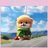 Adorable Plush Dog Acrylic Car Rearview Mirror Hanging Decoration Charm Gift