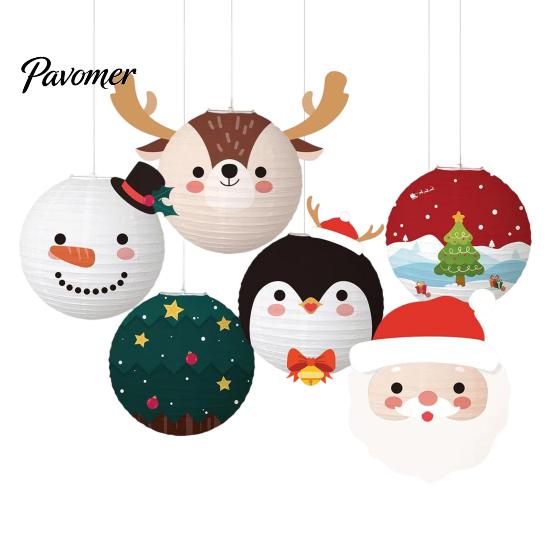 Snowman Ceiling Ornaments 6Pcs Christmas Cartoon Paper Lanterns, Santa Penguin Reindeer Decorative Lantern Sets Hanging Decor for Store Window,