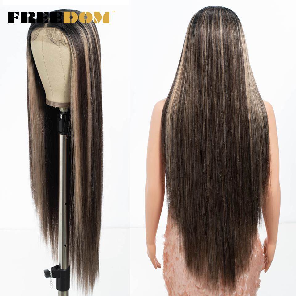 

FREEDOM Synthetic Lace Front Wigs For Women 36 inch Long Straight 13X4 Lace Front Wig Ombre Blonde Red Highlight Cosplay Wig (as the picture,13X6X1 T Lace Wig&36inches)
