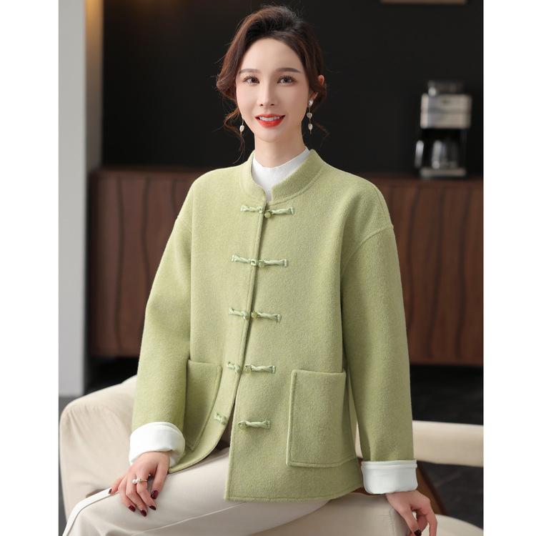 Mom's Spring and Autumn Clothing New Chinese Wool Jacket New Casual Loose Wool Top Middle-aged and Elderly Women's Clothing