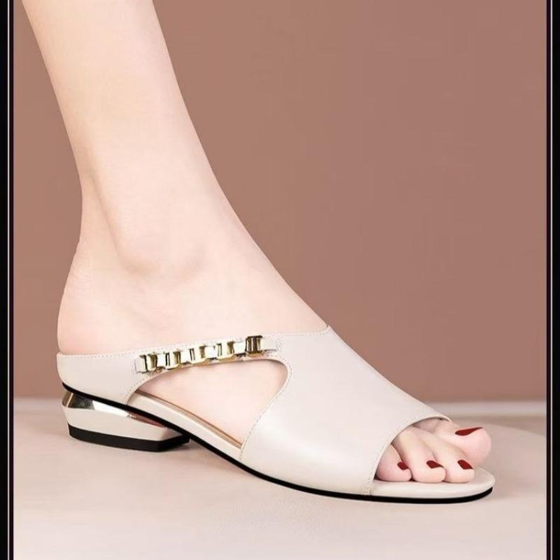 New fashionable thick-heeled women's slippers retro one-character sandals high-heeled open-toed slippers