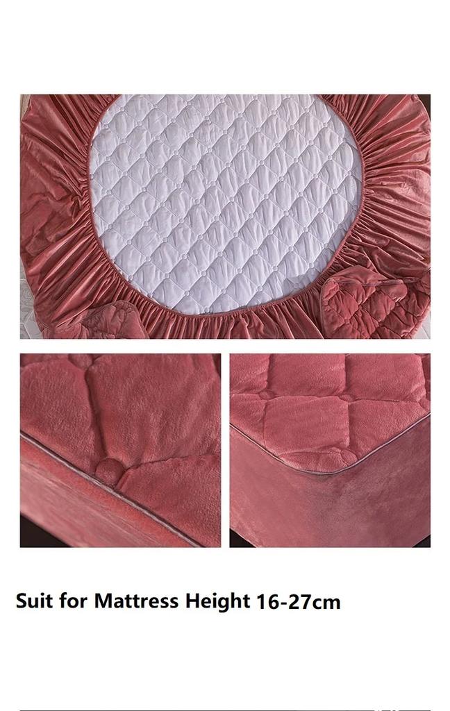Kristall-Samt, dicker, gesteppter Matratzenbezug, warmer weicher Plüsch, gestepptes Spannbettlaken für Queen-Size-Betten, ohne Kissenbezug