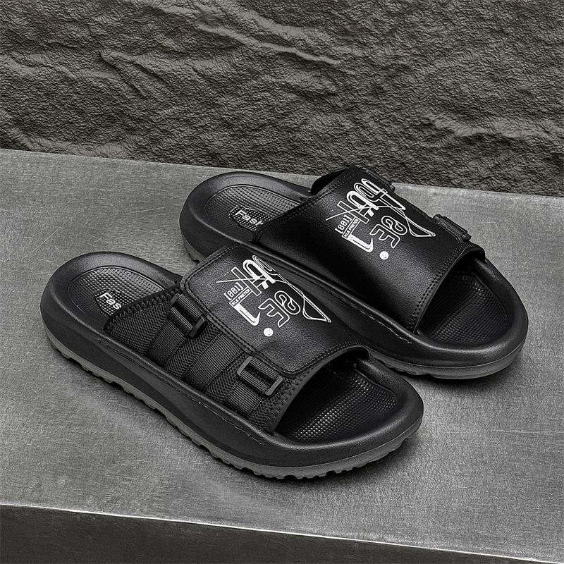 Fashion Summer Holiday Shoes Mens Sandals Flat Non-slip Male Footwear Fashion Brand Black Beige Shoes Thick Sole D410