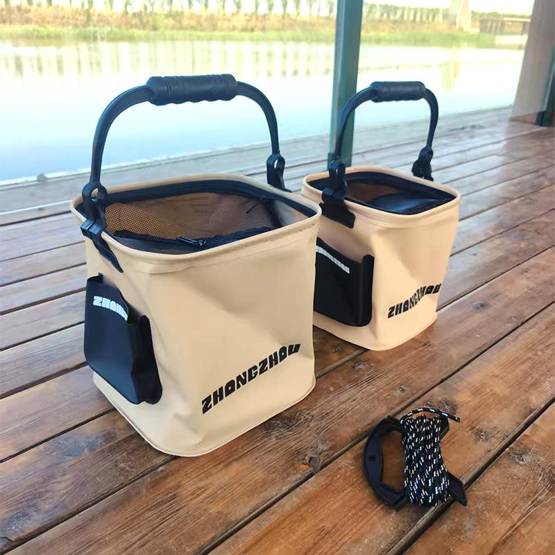 Bucket Portable Outdoor Fish Folding With Antijump Net Eva Square Design For Fishing Lure Storage