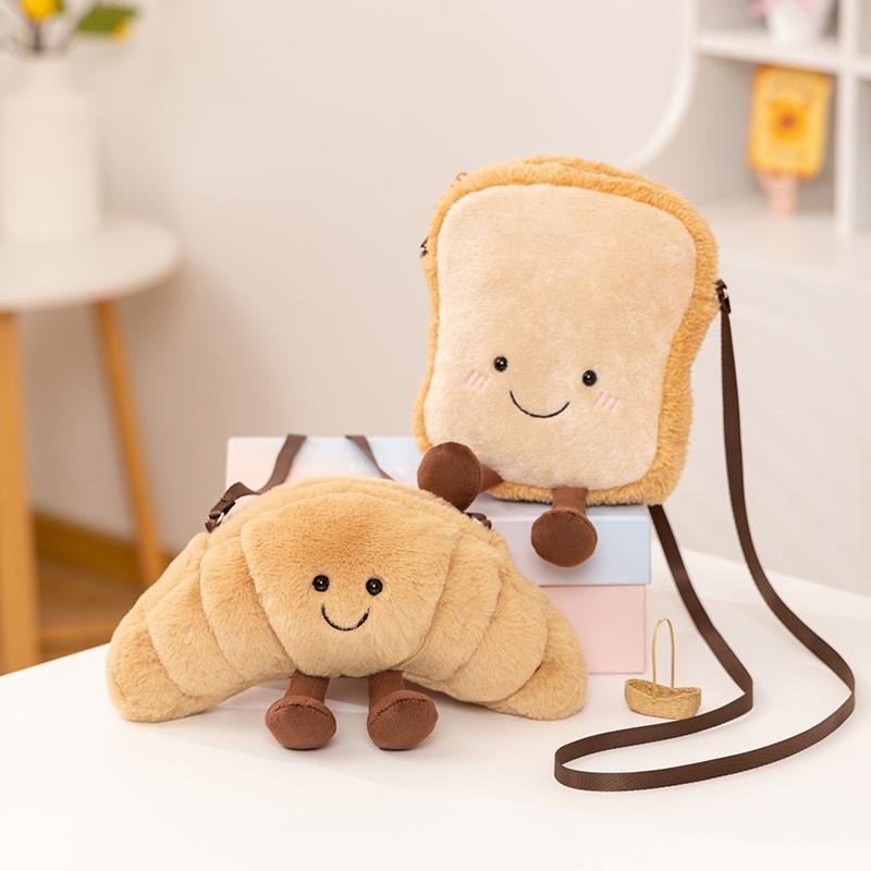 Croissant Bread Toast Plush Toys Backpack Cute Kawaii Food Shape Bag Kids Boys Girls Fashion Street Photography Soft Fun Carrier