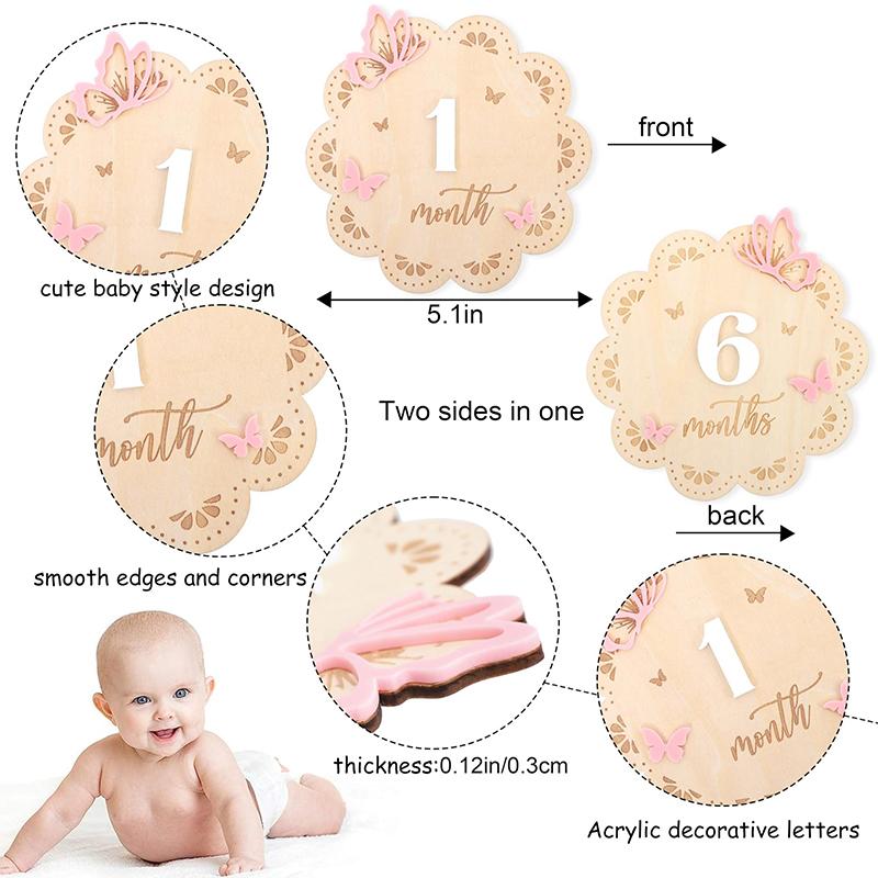 Newborn Flower Photography Accessories Newborn Photography Props Baby Accessories Milestone Wooden Sticker Shooting Props Gifts