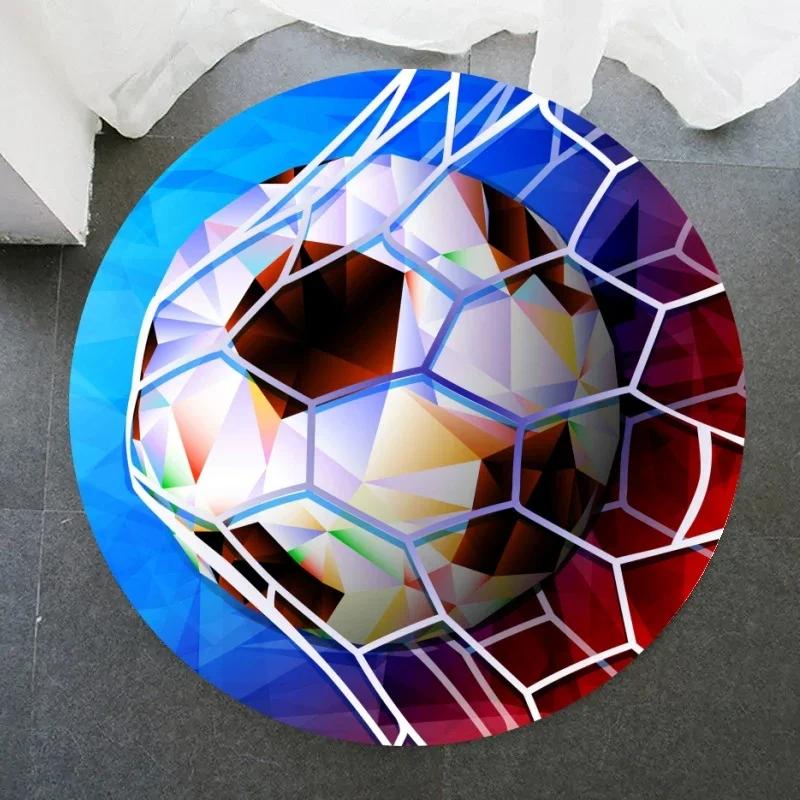 Crystal Velvet Soccer Round Rug, Football Sports Theme Non Slip Floor Mat for Living Room, Bedroom, Kids Room, Home Decor