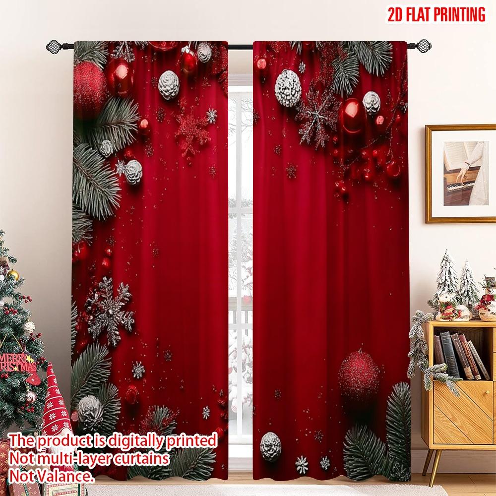 

2pcs 2D flat printing Christmas Curtains Pine branches and snowflakes Digital Printed Polyester Drapes Non fading Party 100*130 HOOK 1pcs
