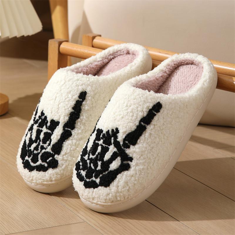 Skull Finger Cotton Winter Non-Slip Indoor Slippers - Warm Halloween Design for Men & Women
