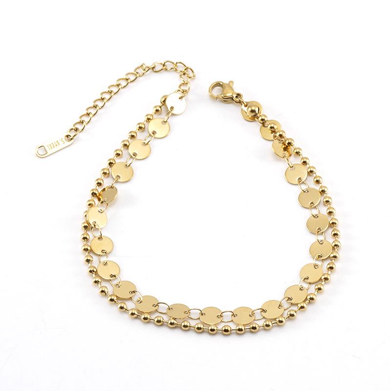 

Позолоченный нержавеющий стальной браслет на ногу 18 карат с маленькими круглыми подвесками золотой