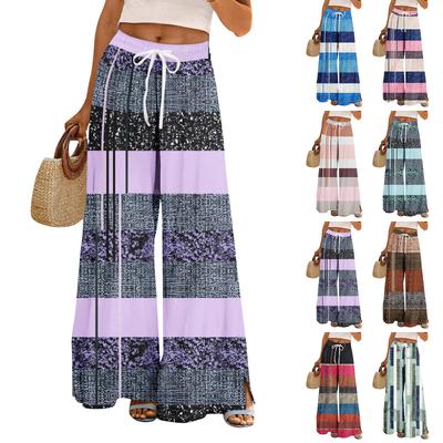 Pantalon palazzo d'été bohème pour femme, taille haute, jambes larges, imprimé floral, décontracté, avec poches