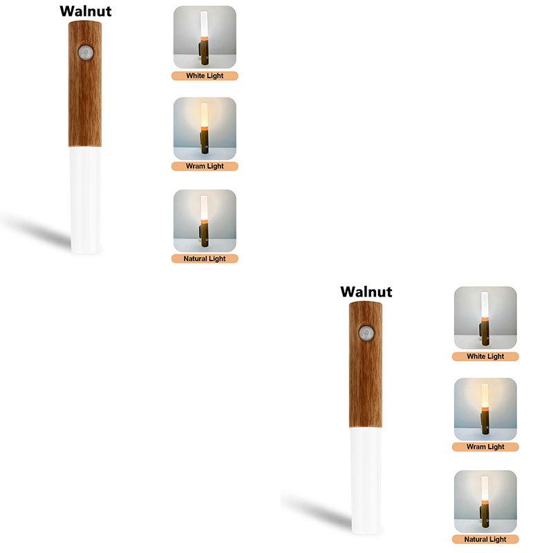4pcs Motion Sensor Night Light Wooden Rechargeable 3color Magnet Indoor Body Sensor Night Lights Hand-Held Portable Led Wall Sconce Emergency Light
