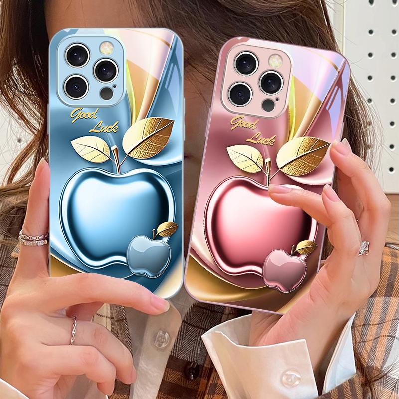 Apple Golden Leaves For iPhone 16 E 15 14 13 Plus 12 Mini 11 Pro Max XR Xs Max 16E X 7 8 6 6S 2022 Tempered Glass Phone Case