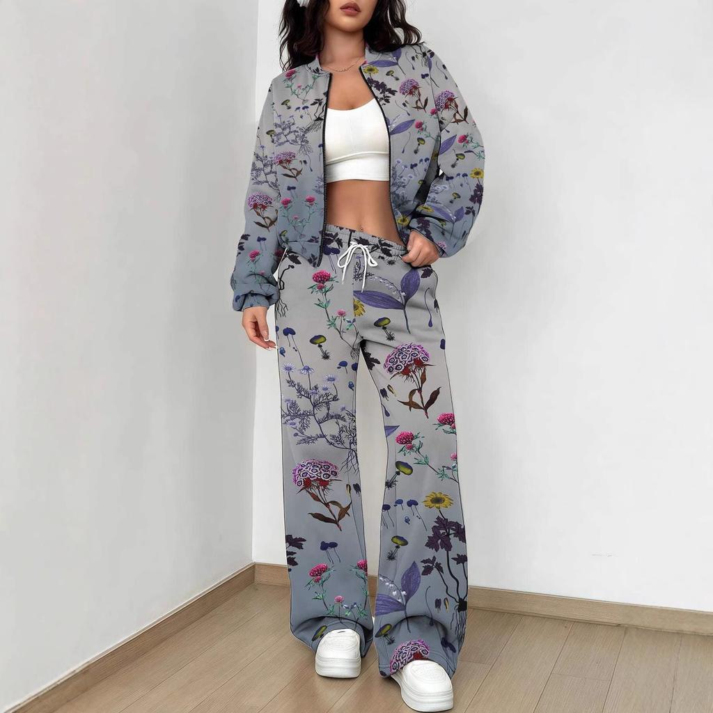 Black Retro Style Explosion Autumn and Winter New European and American Women's Clothing Flower Printing Suit Women