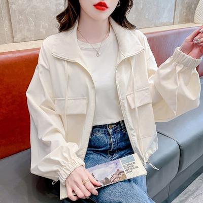 Women's Cargo Short Jacket Loose Casual Trench Coat Versatile Jacket Cardigan Top for Spring and Autumn