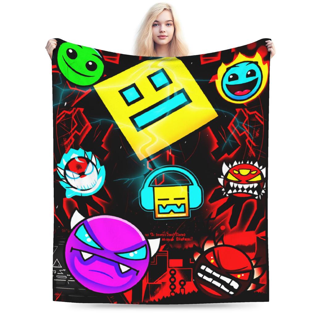 Geometry Dash Difficoltà Demon Faces Coperta Peluche Ragazzo Ragazza Coperta Plaid in Flanella Per Esterno Calda Morbida Copriletto